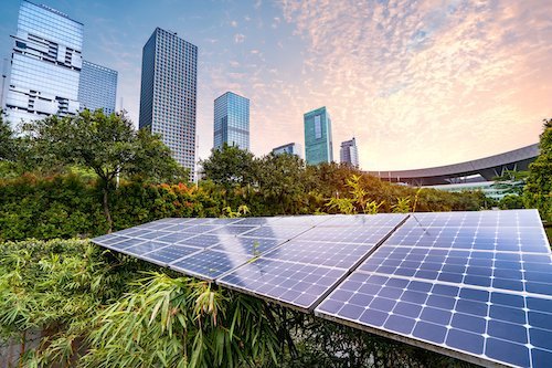 Solar Power Plant in modern city
