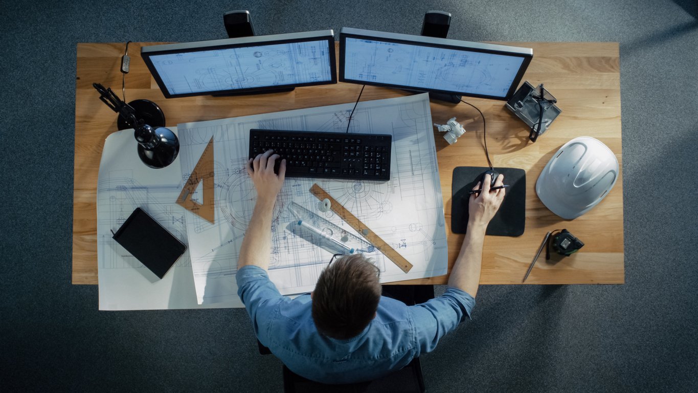 Birds eye view of engineer planning