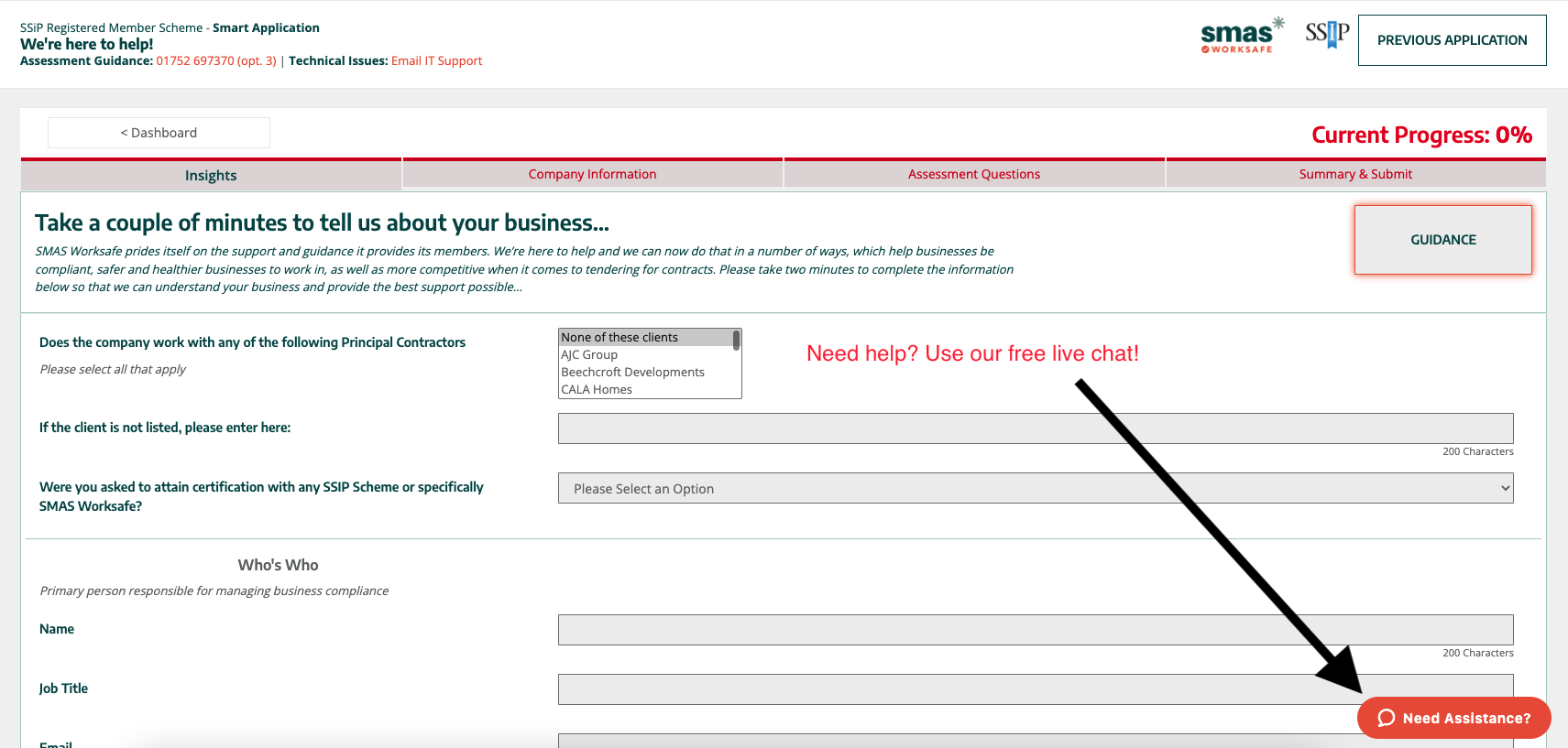 SMAS Live Chat / Assessment assists